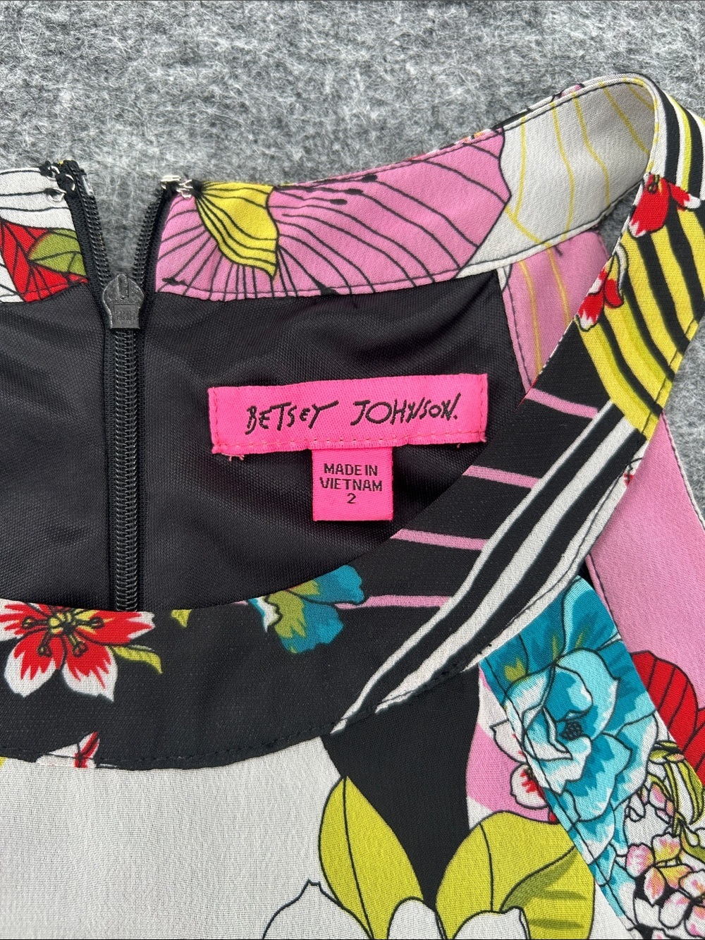 Betsey Johnson Multicolor Floral & Stripe Dress - Pink, Black, Turquoise Size 2 - Picture 2 of 11